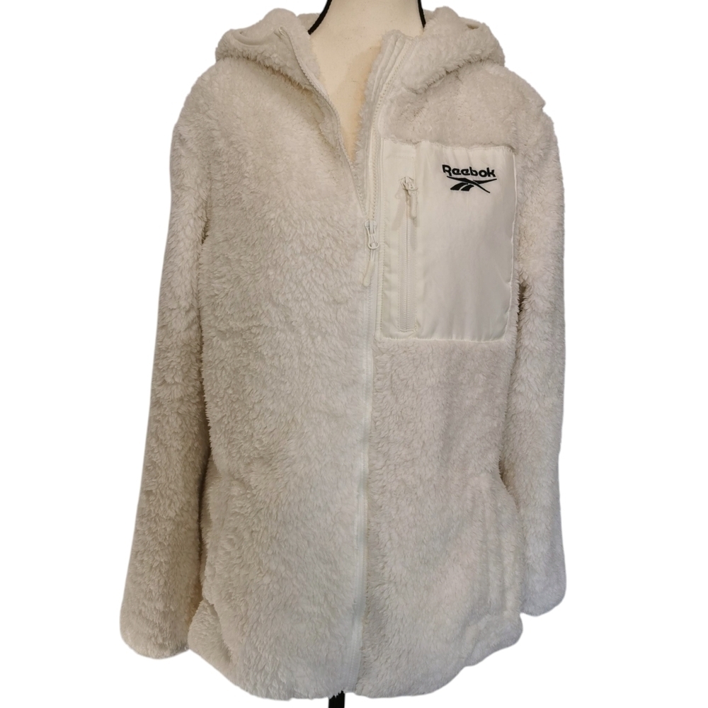 Reebok Winter White Plush Faux Fur Hooded Teddy Jacket - Sz L Open To Offers